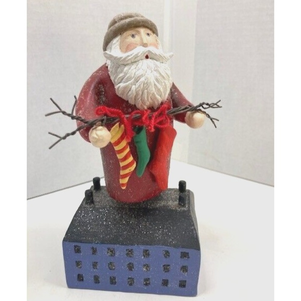 Rare Dept 56 Santa on a Building Music Box "Let It Snow" Sugar Snow Christmas 7"